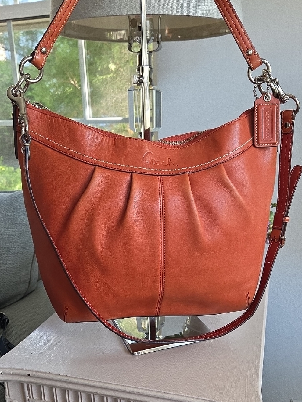 COACH Soho Orange Rust Pleated Leather Hobo Crosdbody Bag
